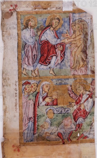 Psalter Leaf: Christ in Limbo and Resurrection with Three Marys at the Tomb, 12th century. Creator: Unknown.