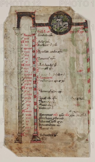 Psalter Leaf: Medallion with Animal and Part of December Calendar, 12th century. Creator: Unknown.