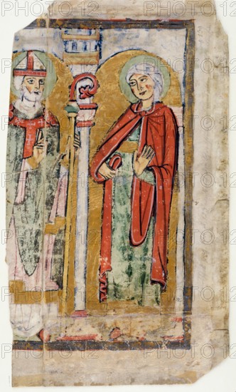 Psalter Leaf: Bishop Saint and Female Saint, 12th century. Creator: Unknown.