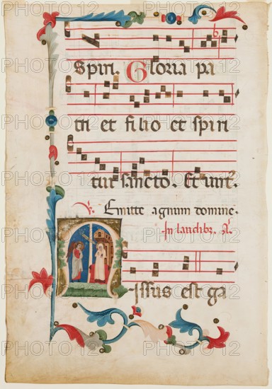 Antiphonary Leaf: Historiated "M" with Annunciation, early 14th century. Creator: Unknown.