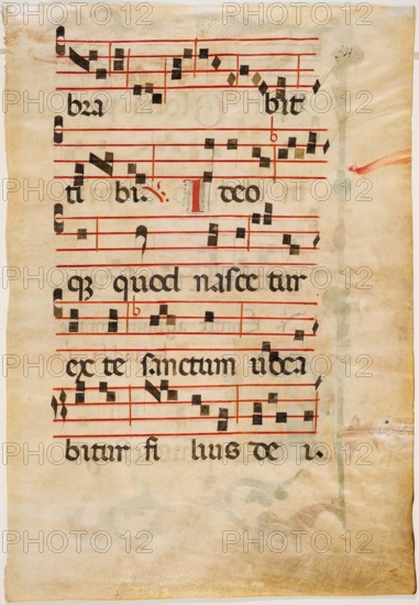 Antiphonary Leaf: Text with Musical Notation with Ornamental Letter, early 14th century. Creator: Unknown.