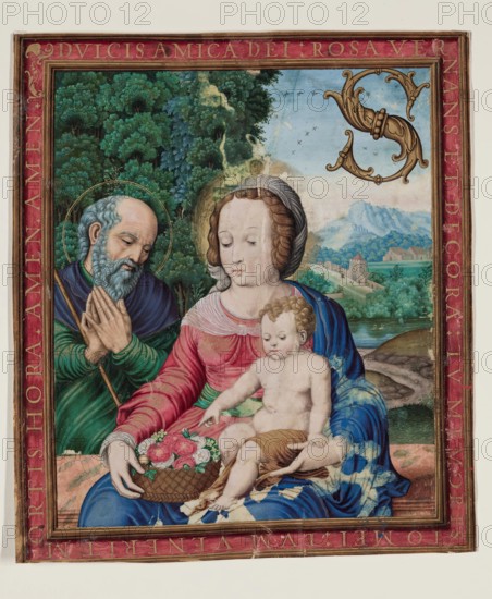 Leaf Fragment with Framed Miniature with Holy Family and Initial "S", 16th century. Creator: Unknown.