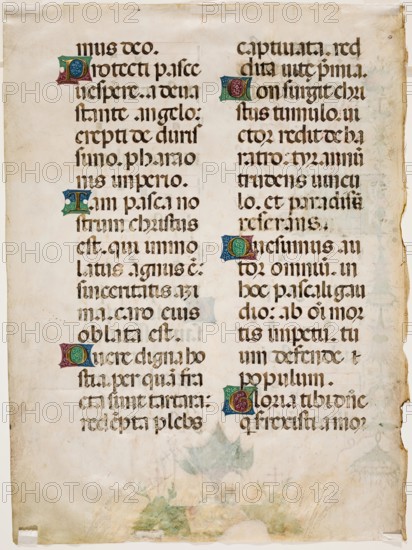 Antiphonary Leaf: Text with Six Ornamental Initials, late 15th century. Creator: Unknown.