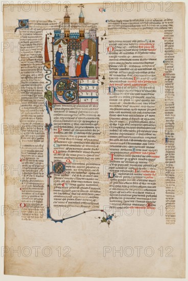 Leaf from Gratian's DECRETUM: Bishop Swearing Falsely, early 14th century. Creator: Unknown.