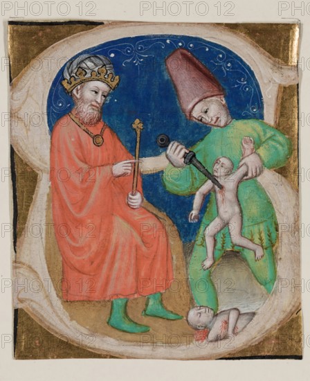 Leaf Fragment: Historiated "S" with Massacre of the Innocents, c1400. Creator: Unknown.