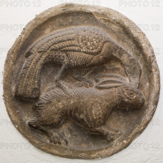 Roundel with Bird Attacking a Rabbit, between 12th and 13th century. Creator: Unknown.