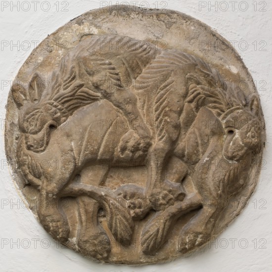 Roundel with Two Lions (?) in Combat, between 12th and 13th century. Creator: Unknown.