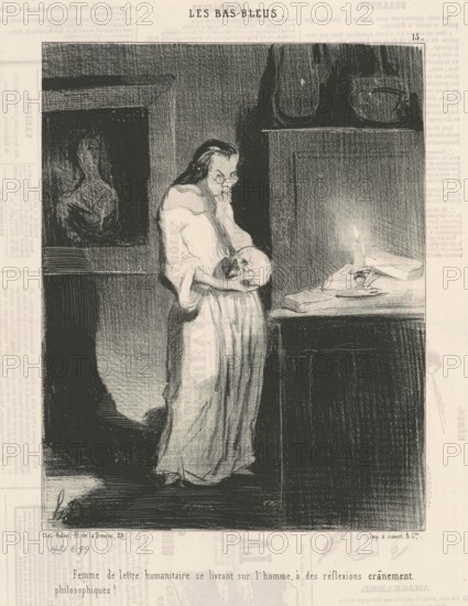 Femme de lettre humanitaire se livrant sur l'homme..., 1844.  Creator: Honore Daumier.