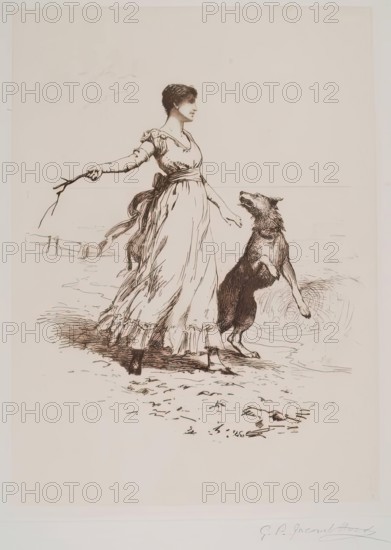 Girl and Dog, c1890s. Creator: George Percy Jacomb-Hood.