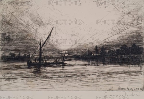 Sunset Over The Thames, 1862. Creator: Francis Seymour Haden.