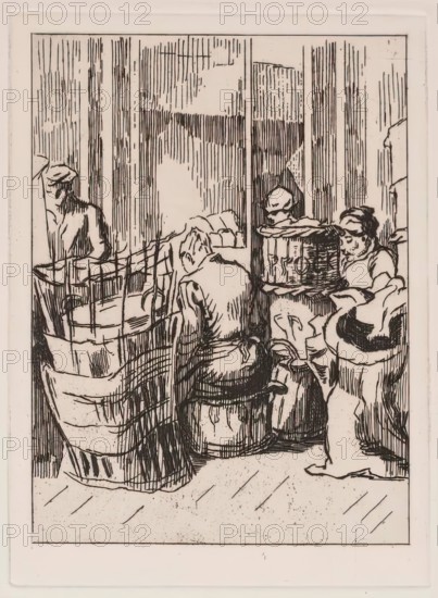 Men and Women with Baskets, c1930s. Creator: Thérèse Lessore.