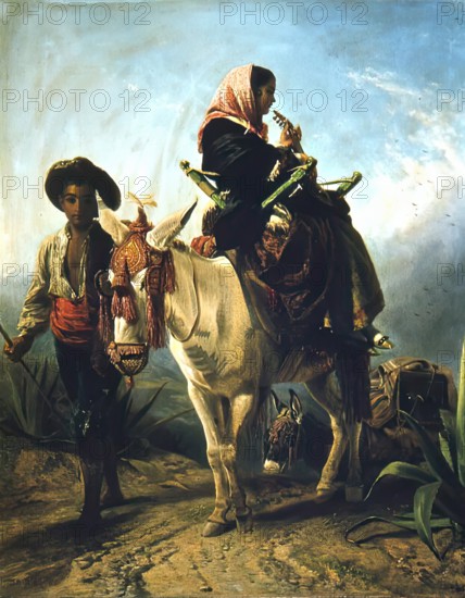 Spanish Peasants-The Wayside in Andalucia, 1863. Creators: John Phillip, Richard Ansdell.