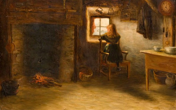 Girl in a Cottage Interior, 1877. Creator: James Coutts Michie.
