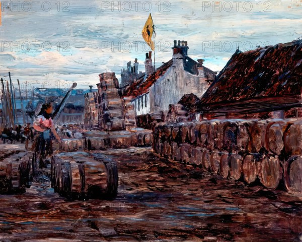 Stacking Salt Herring Barrels, Possibly Portsoy, c1870-1920. Creator: George Sherwood Hunter.