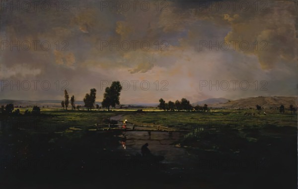 Un Marais dans Les Landes, (A Marsh in Les Landes), c1853. Creator: Theodore Rousseau.