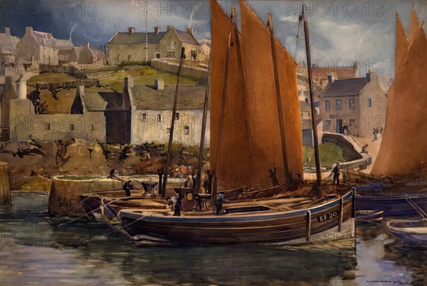 Drying the Sails, Portsoy, 1907. Creator: William Grant Murray.