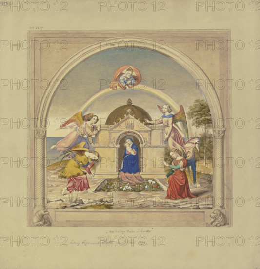 Angels carry the Holy Family's house from Nazareth to Loreto. Creator: Ludwig Sigismund Ruhl.