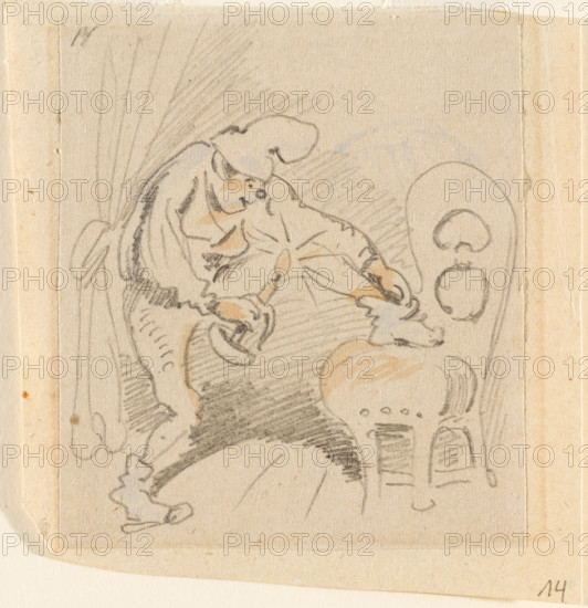 The disturbed but happily regained night's rest, (The Flea); 14, 1862. Creator: Wilhelm Busch.