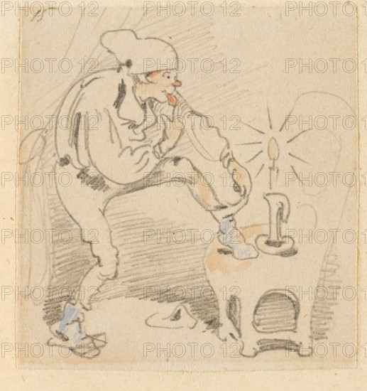 The disturbed but happily regained night's rest, (The Flea); 15, 1862. Creator: Wilhelm Busch.