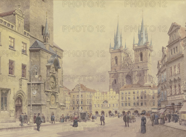 View of the Church of Our Lady before Týn and the Marian Column in Prague's Old Town Square. Creator: Rudolf von Alt.