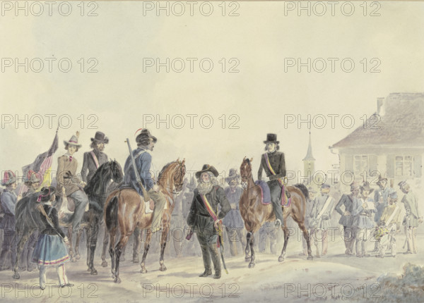 The leaders of the Palatinate-Baden uprising of 1849 Boening, Goegg, Blencker and his wife... Creator: Friedrich Kaiser.