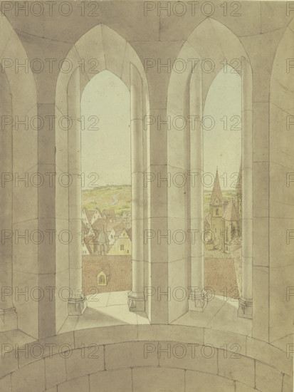 View from the tower of St. Gumbertus Church towards St. John's Church in Ansbach. Creator: Karl Ballenberger.