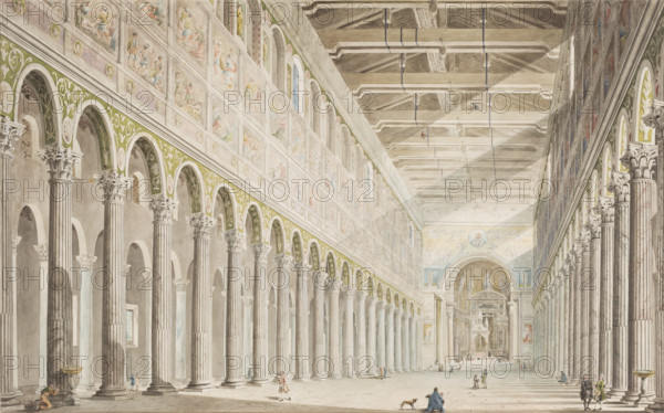 The interior of the Basilica of St. Paul Outside the Walls in Rome. Creator: Francesco Pannini.