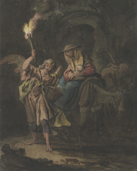 The Flight into Egypt, with an angel as torchbearer, c1777. Creator: Gottlieb Welte.