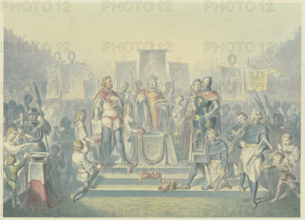 Laying of the foundation stone of a church. Creator: Ferdinand Fellner.