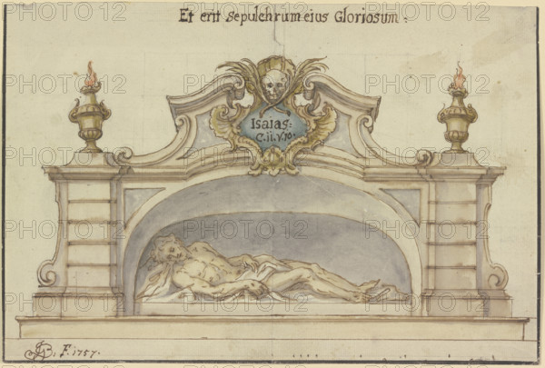 Christ in the tomb, 1757. Creator: Johann Georg Bergmuller.