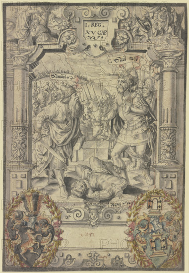 Truly, bitter is death! - Samuel, in the presence of King Saul, cuts the Amalekite king...(1580?). Creator: Hans Jakob Plepp.