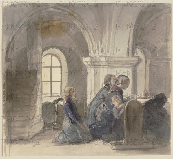 Praying peasants in a church, c1830-1872. Creator: Jakob Becker.