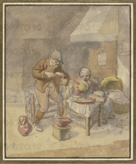 Farming family with two children eating a meal. Creators: Isaac van Ostade, Cornelis Dusart.
