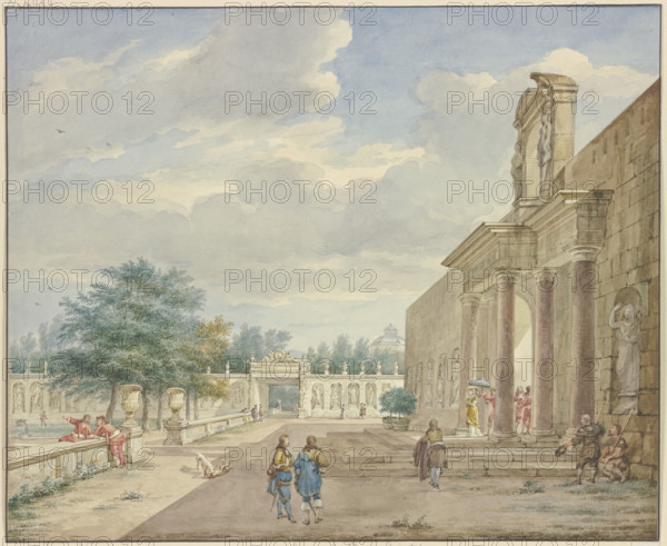 Garden with a terrace and rich portal, 1773. Creator: Aert Schouman.