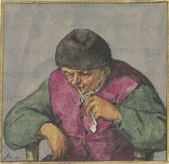 Half-figure of a seated peasant with a pipe, after 1670. Creator: Adriaen van Ostade.