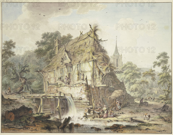 A watermill with many figures, 1778. Creator: Hendrik Meijer.