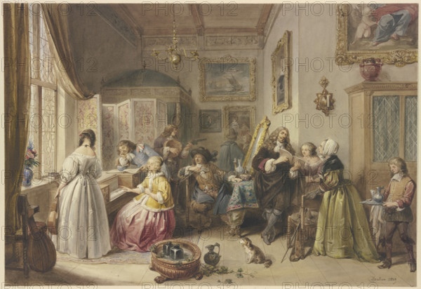 Gerhard Terborg visiting his niece, 1839. Creator: Jean-Baptiste Madou.