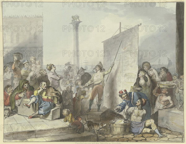 Street singers in the Piazzetta in Venice, 1797. Creator: Johann Heinrich Ramberg.