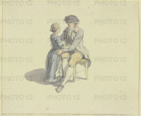 A man sitting on a chair talking to a girl. Creator: Johann Ludwig Aberli.