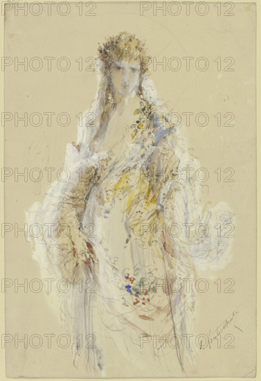 Lady in a flower-trimmed ball gown. Creator: Jules Lunteschütz.