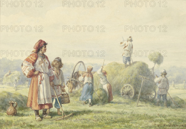 Hay harvest in Russia, 1875. Creator: Wilhelm Amandus Beer.