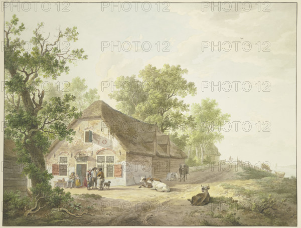 Farmhouse by the road, on which there are five cows and a rider, in front of the..., 1803. Creator: Abraham Teerlink.