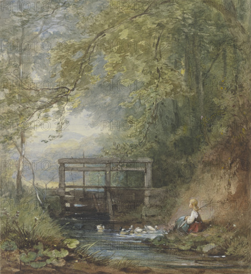 Goose girl at a lock, c1840-1890s Creator: Philipp Rumpf.