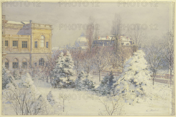 View from the south of the Städel Museum in winter, mid-19th century. Creator: Carl Nebel.
