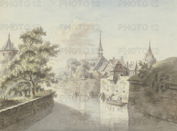 View of the...Frankfurt city moat at Fischerfeld...old Jewish cemetery, mid-late 18th century. Creator: Christian Georg Schutz.