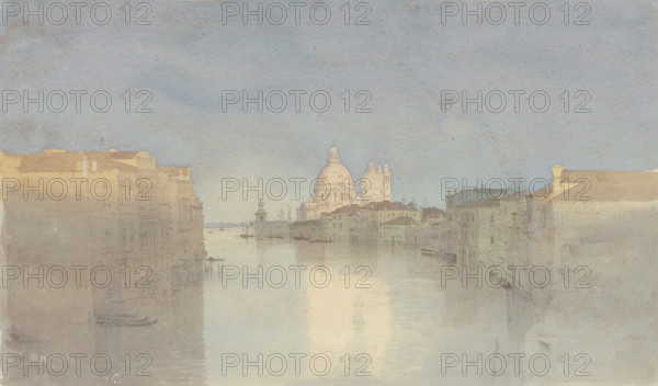 Evening mood on the Grand Canal, with Santa Maria della Salute in the background, 1851. Creator: Carl Theodor Reiffenstein.