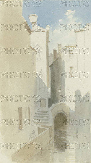 View across a canal in Venice, 1851. Creator: Carl Theodor Reiffenstein.