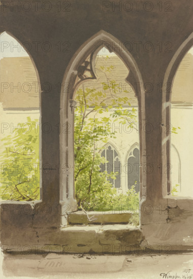 View from the cloister into the overgrown courtyard of the Collegiate Church of St. Peter..., 1850. Creator: Carl Theodor Reiffenstein.