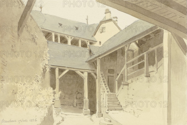 Courtyard in Braubach, 1856. Creator: Carl Theodor Reiffenstein.