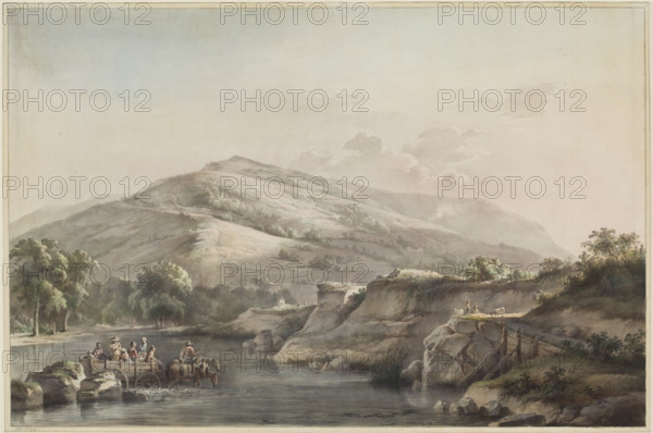 A Group of Peasants Crossing a Ford with a Horse-Drawn Cart, 1793. Creator: Jean-Jacques de Boissieu.